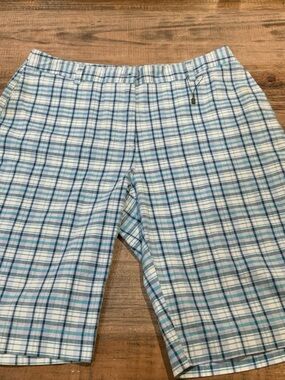 Laura Scott Teal and Light Blue Plaid Shorts